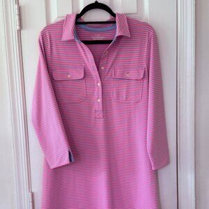 Vineyard Vines Performance UPF Striped Margot Shirt Dress Pink and Blue Size L